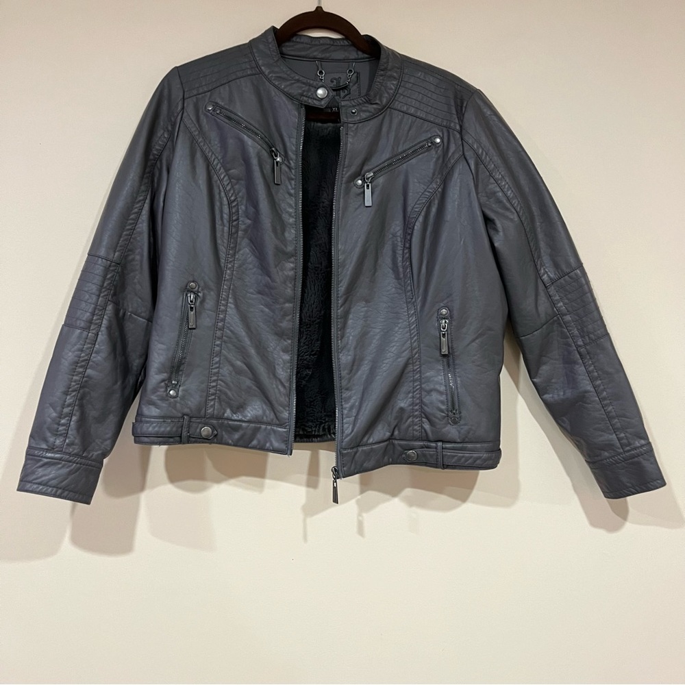 grey faux leather jacket